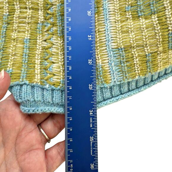 Sundance Lambswool Sweater Womens MED Button Front Long Duster Artsy Patchwork - Picture 8 of 8